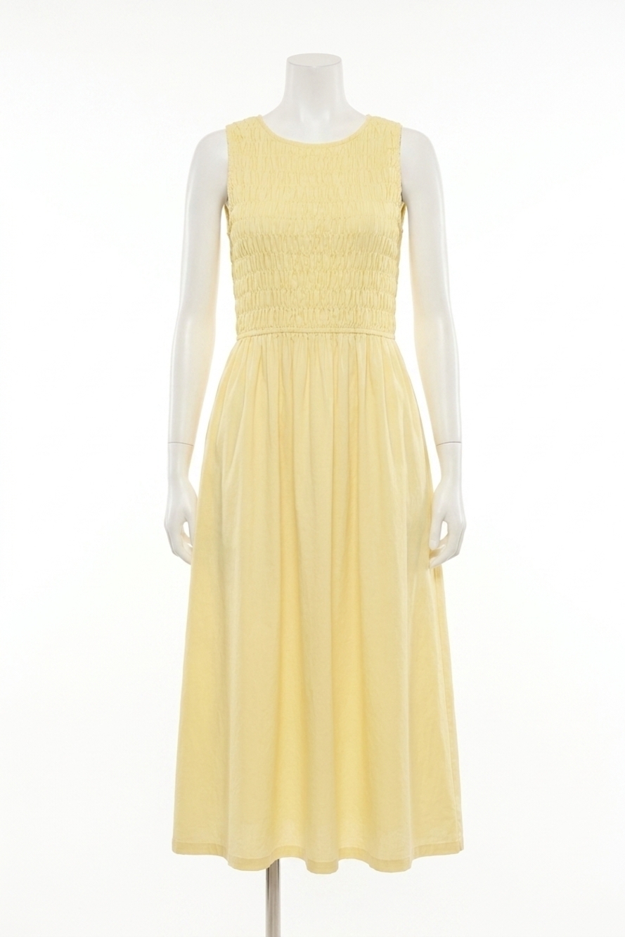 NEW MOLLY BRACKEN smocked cotton t dress in yellow